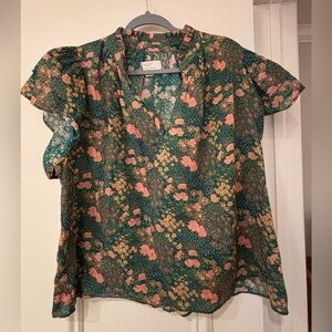 Floral Print Blouse in Green and Pink